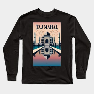 A Vintage Travel Art of the Taj Mahal in Agra - India Long Sleeve T-Shirt